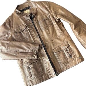 Womens Y2K Point Zero Brown Faux Leather Moto Jacket | Medium